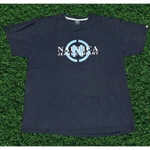 Vintage Nautica Jeans Company Logo T-Shirt Navy Blue Size Large